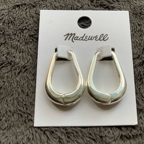 MADEWELL Silver Droplet Large Hoop Earrings NWT - Picture 2 of 3